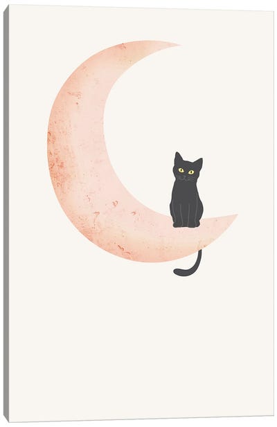 Cat On The Moon Canvas Art Print - Nikki