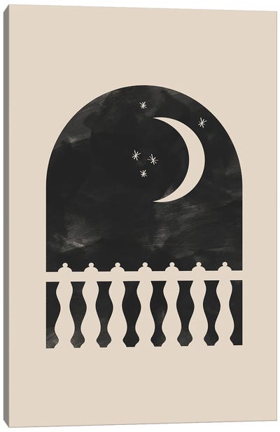 Crescent Moon Arch Window Canvas Art Print - Black & Beige Art