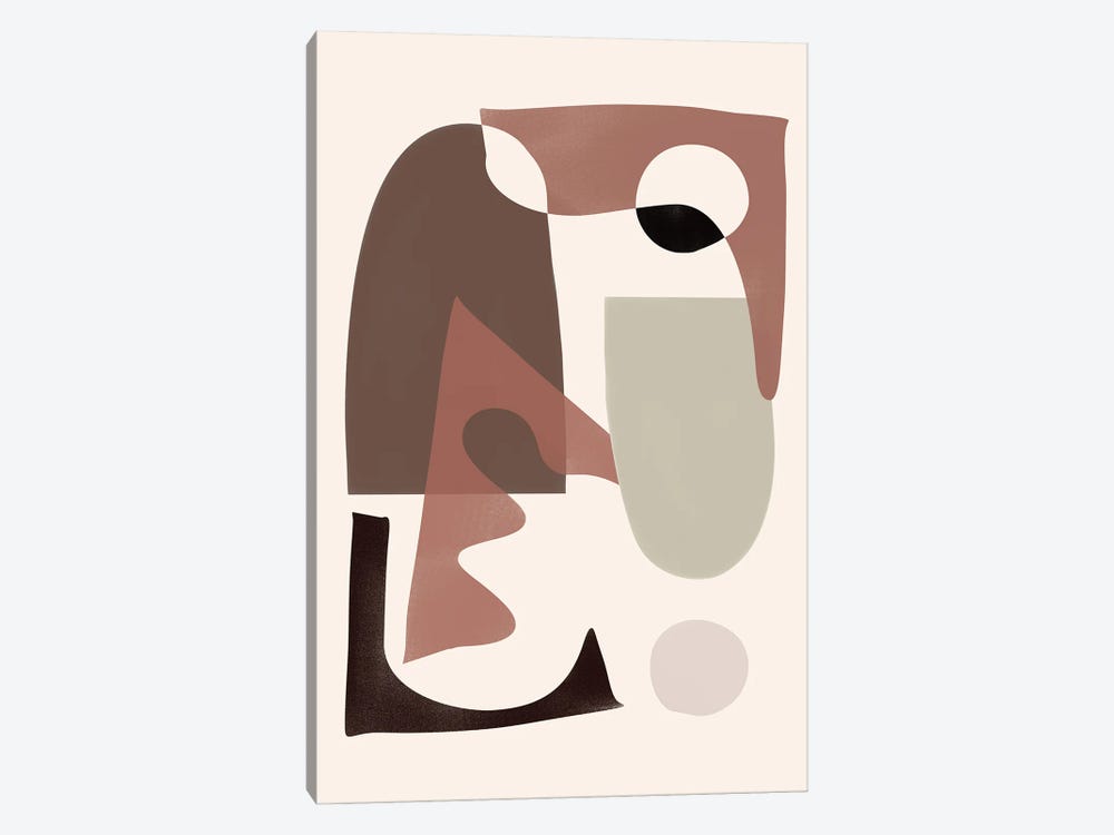 Beige Brown Abstract Shapes by Nikki 1-piece Canvas Art