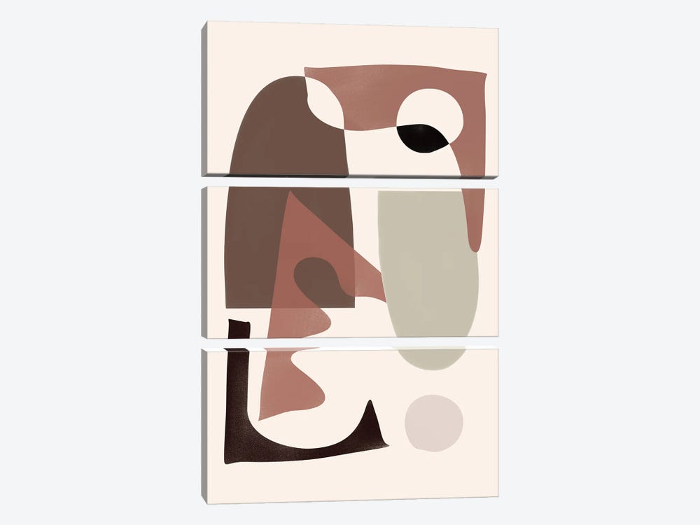 Beige Brown Abstract Shapes by Nikki 3-piece Canvas Artwork