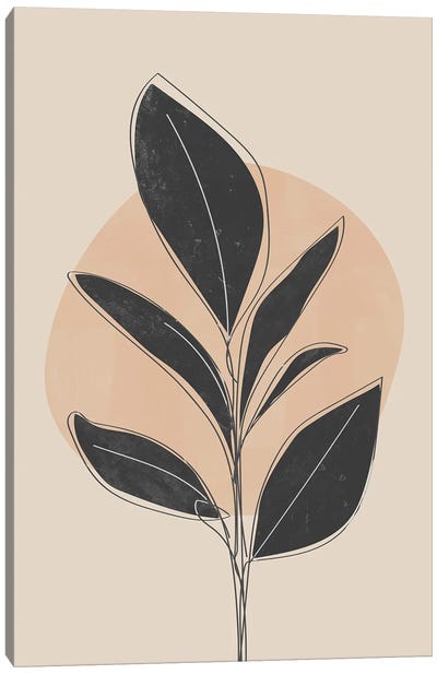 Black Tropical Plant Canvas Art Print - Black & Beige Art