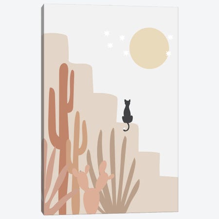 Cactus And Cat Canvas Print #NKI9} by Nikki Canvas Wall Art