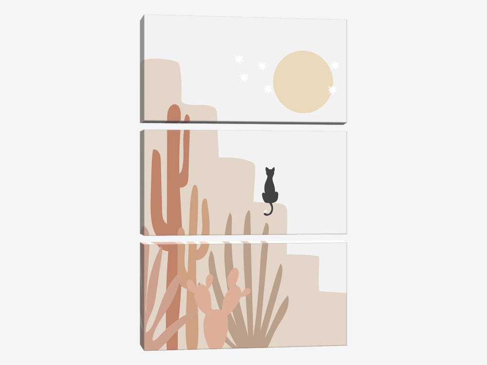 Cactus And Cat by Nikki 3-piece Canvas Print