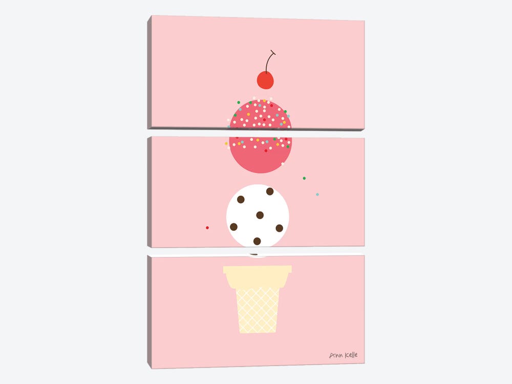Ice Cream and Cherry II by Ann Kelle 3-piece Canvas Art Print
