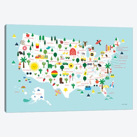Fun USA Map Canvas Print #NKL97} by Ann Kelle Art Print