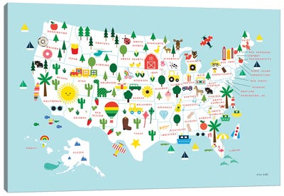 Fun USA Map Canvas Art Print - Kids Map Art