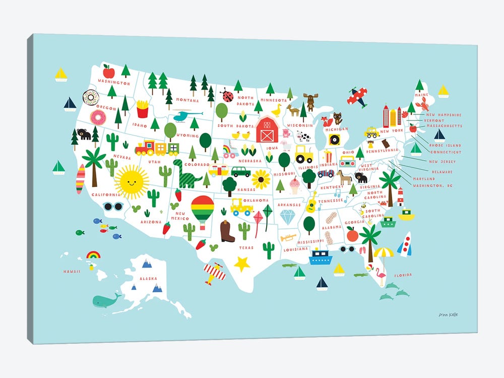 Fun USA Map by Ann Kelle 1-piece Canvas Art