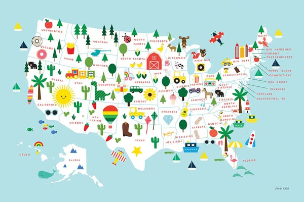 Kids Map Art: Fun USA Map by Ann Kelle