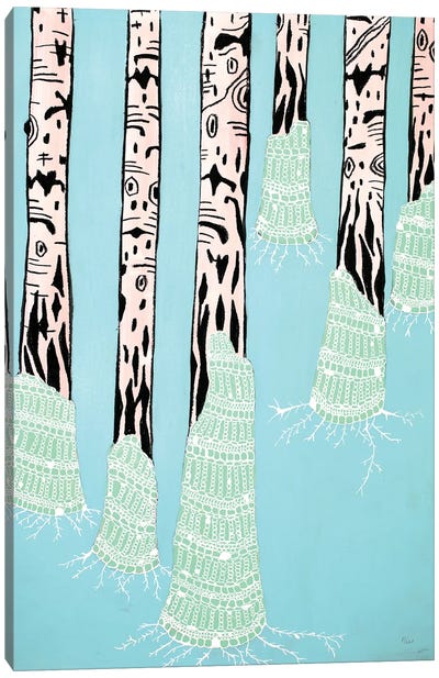 Moss Canvas Art Print - Aspen and Birch Trees