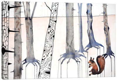 Squirrel Canvas Art Print - Aspen and Birch Trees