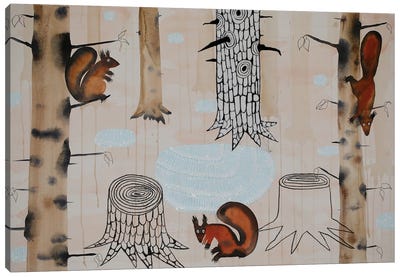 Squirrels And Ice Canvas Art Print - Aspen and Birch Trees