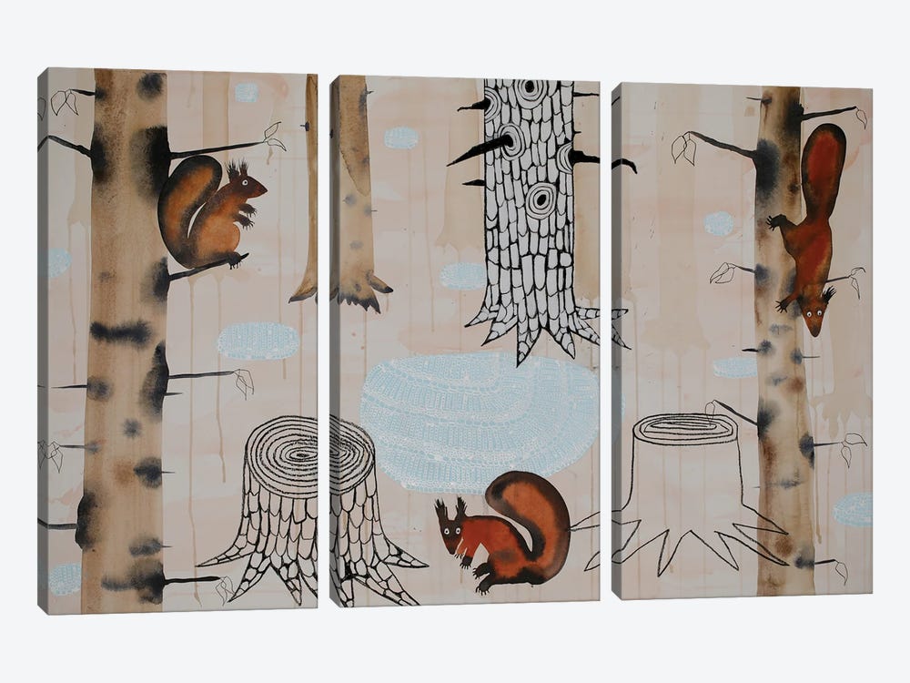 Squirrels And Ice by Nynke Kuipers 3-piece Canvas Wall Art