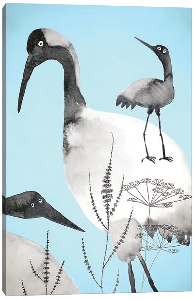 The Cranes Canvas Art Print - Blue & White Art
