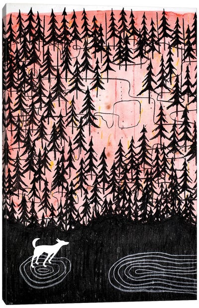 A Walk In The Woods Canvas Art Print - Wolf Art
