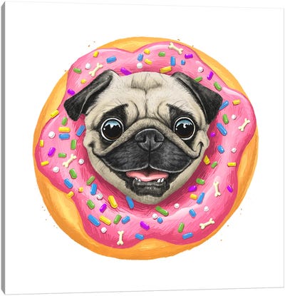 Pug In A Donut Canvas Art Print - Nikita Korenkov