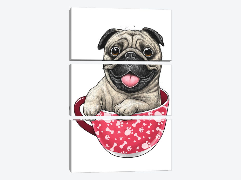Pug In A Cup by Nikita Korenkov 3-piece Art Print