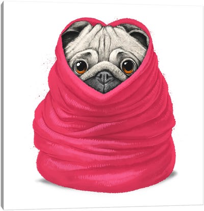 Pug In A Warm Blanket Canvas Art Print - Nikita Korenkov