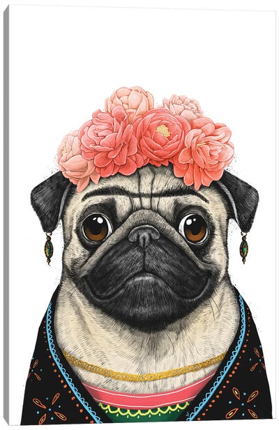 Pug Frida Canvas Art Print - Pug Art