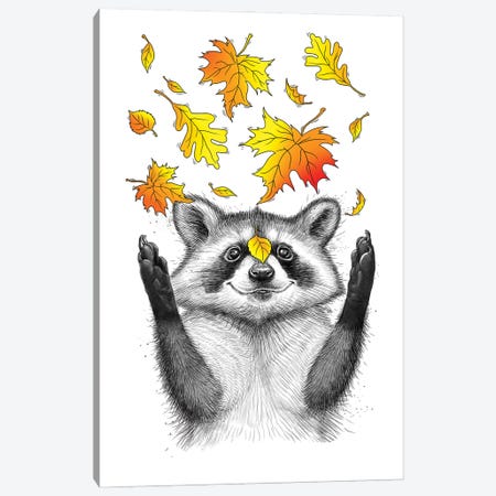 Autumn Raccoon Canvas Print #NKV10} by Nikita Korenkov Canvas Wall Art