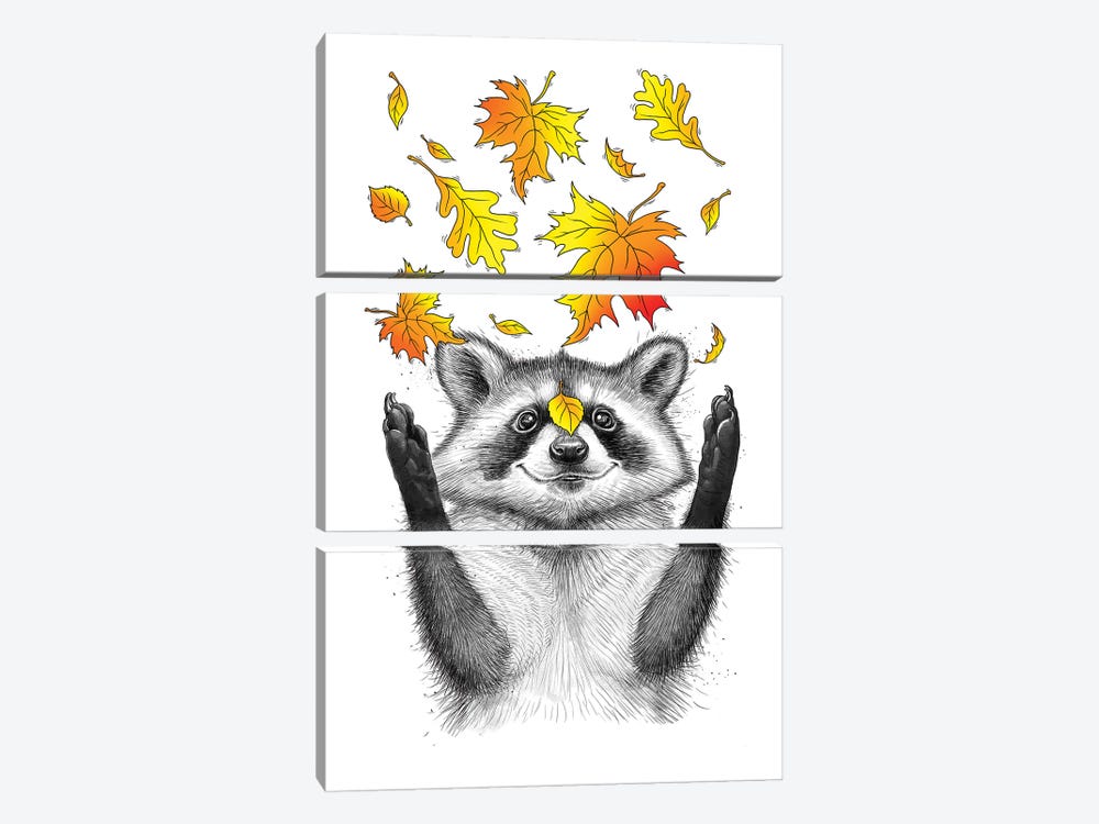 Autumn Raccoon by Nikita Korenkov 3-piece Canvas Artwork