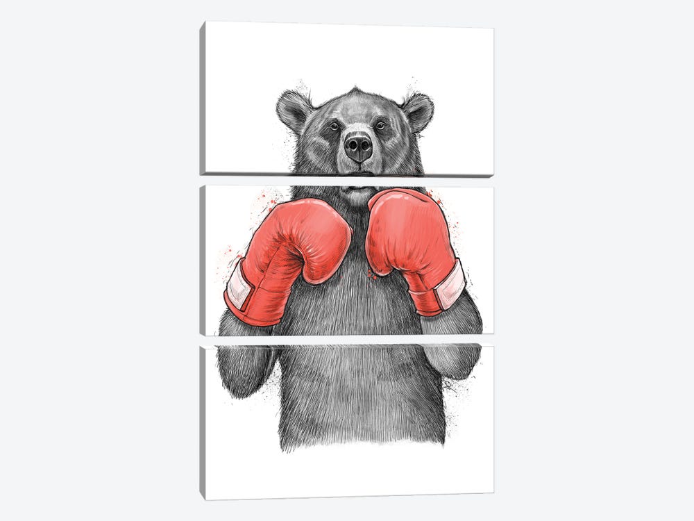 Bear Boxer by Nikita Korenkov 3-piece Canvas Wall Art
