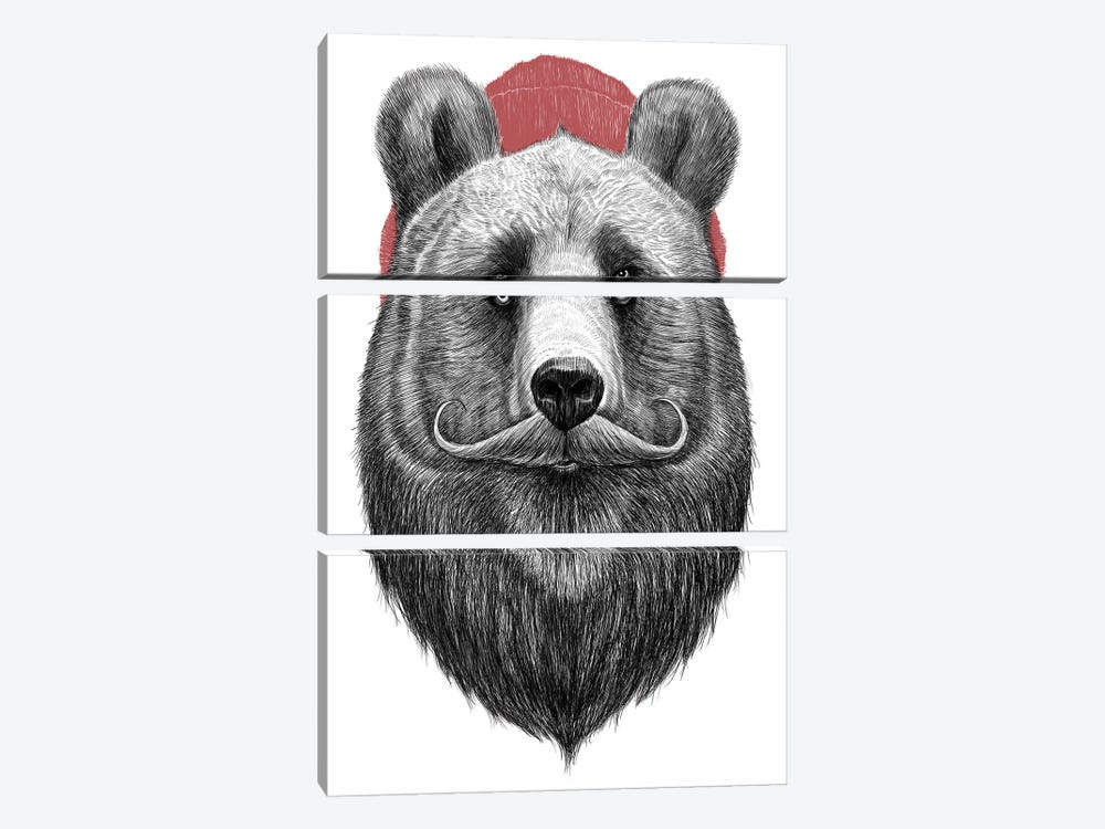 Bearded Bear by Nikita Korenkov 3-piece Canvas Print