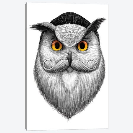 Bearded Owl Canvas Print #NKV17} by Nikita Korenkov Canvas Art Print