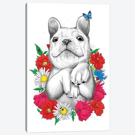 Dog In Flowers Canvas Print #NKV28} by Nikita Korenkov Art Print