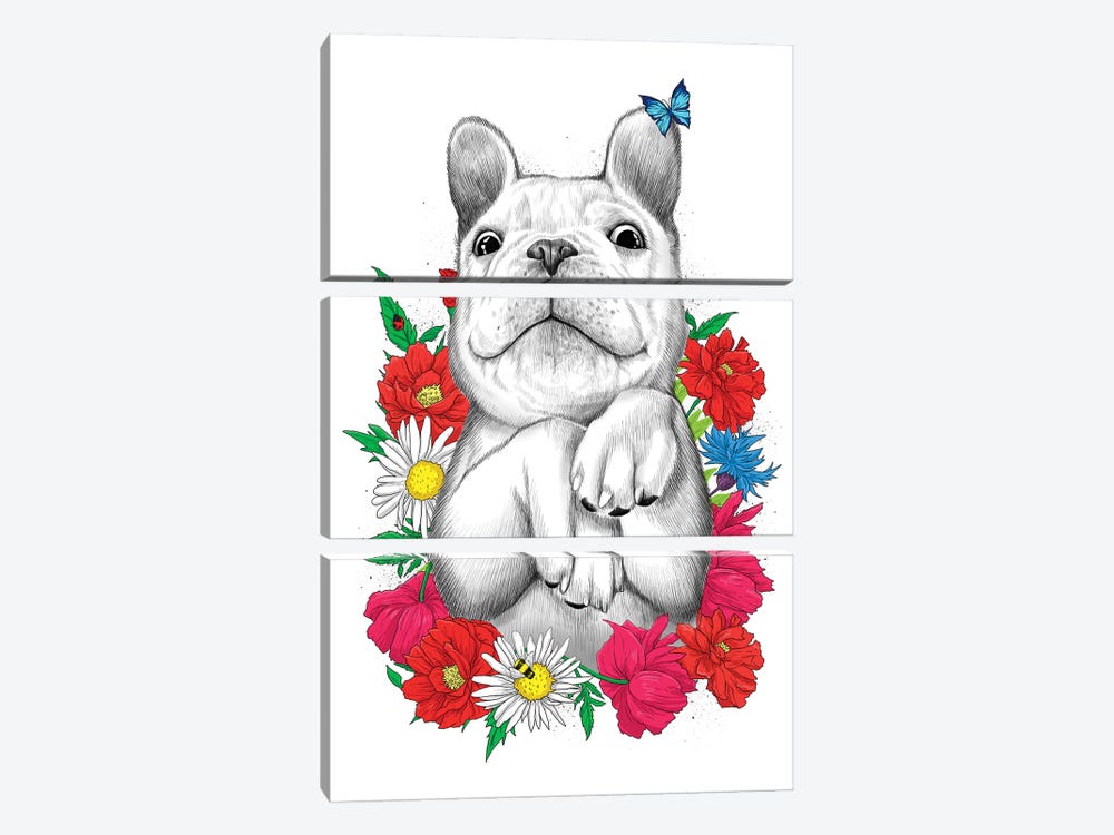 Dog In Flowers by Nikita Korenkov 3-piece Canvas Art Print