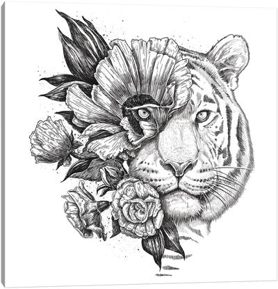 Floral Tiger Canvas Art Print - Nikita Korenkov