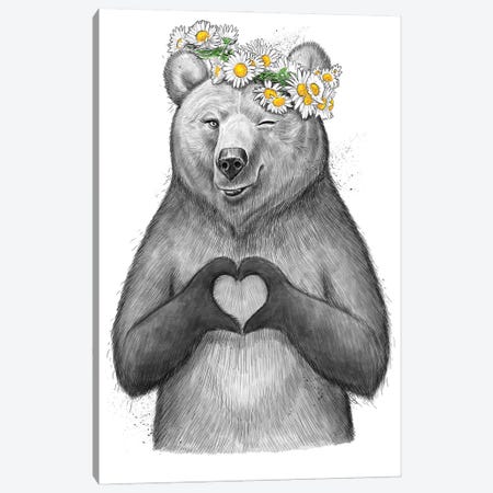 Girl Bear With Heart Canvas Print #NKV2} by Nikita Korenkov Canvas Artwork
