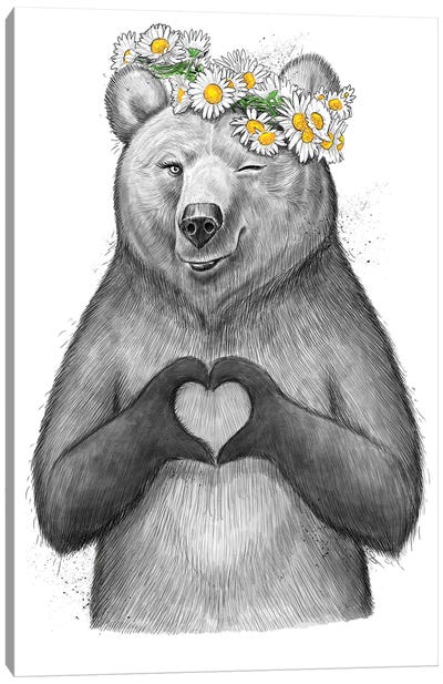 Girl Bear With Heart Canvas Art Print - Nikita Korenkov