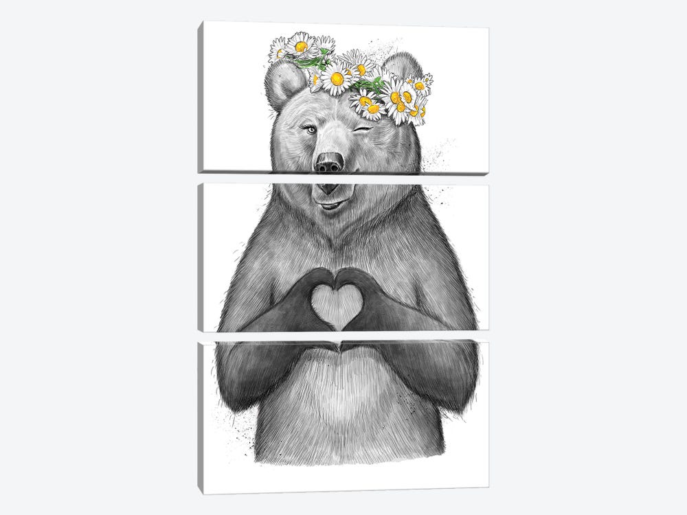 Girl Bear With Heart by Nikita Korenkov 3-piece Canvas Print