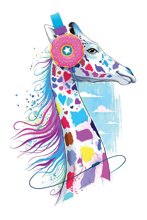 Giraffe In The Headphones Of Donuts