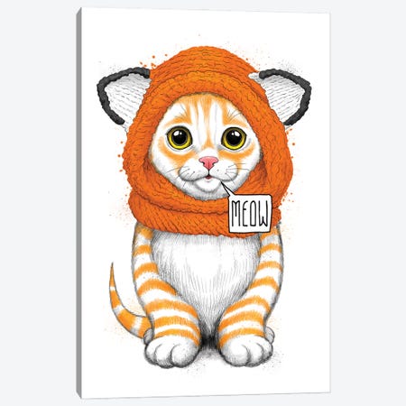 Kitten In A Fox Hat Canvas Print #NKV40} by Nikita Korenkov Canvas Print