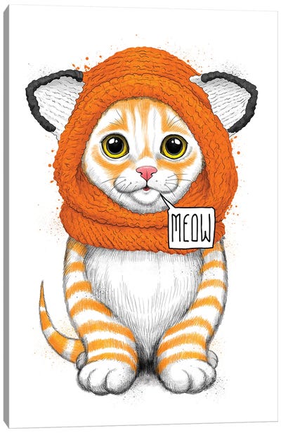 Kitten In A Fox Hat Canvas Art Print - Nikita Korenkov