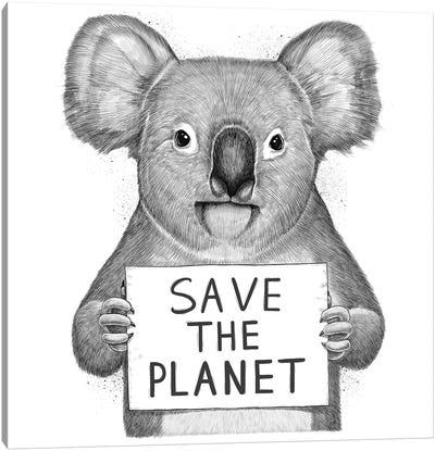 Koala Save The Planet Canvas Art Print - Nikita Korenkov