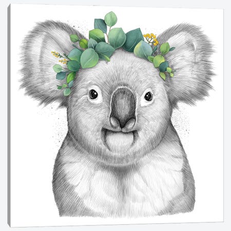 Koala With Eucalyptus Canvas Print #NKV42} by Nikita Korenkov Canvas Print