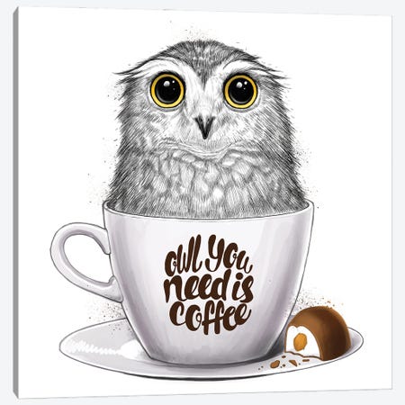 Owl You Need Is Coffee Canvas Print #NKV50} by Nikita Korenkov Canvas Artwork