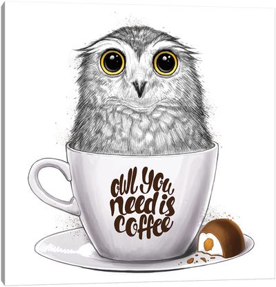 Owl You Need Is Coffee Canvas Art Print - Nikita Korenkov