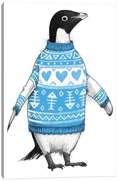 Penguin In A Sweater Canvas Art Print - Nikita Korenkov