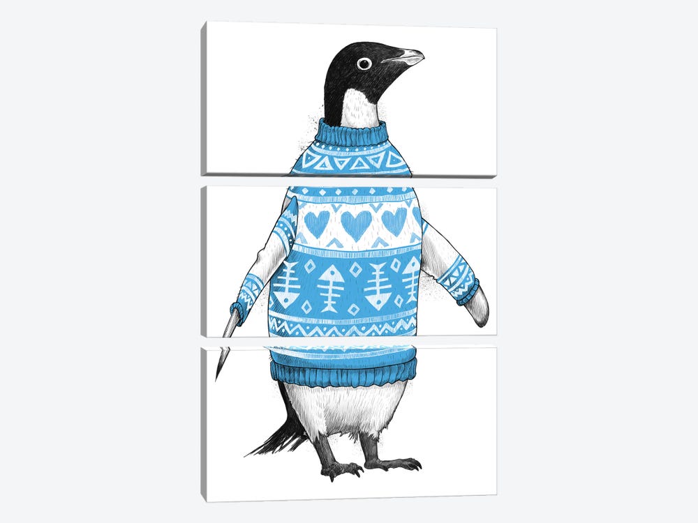 Penguin In A Sweater by Nikita Korenkov 3-piece Canvas Wall Art