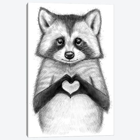 Raccoon With Heart Canvas Print #NKV57} by Nikita Korenkov Canvas Art Print