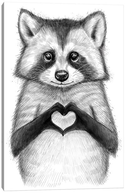 Raccoon With Heart Canvas Art Print - Nikita Korenkov