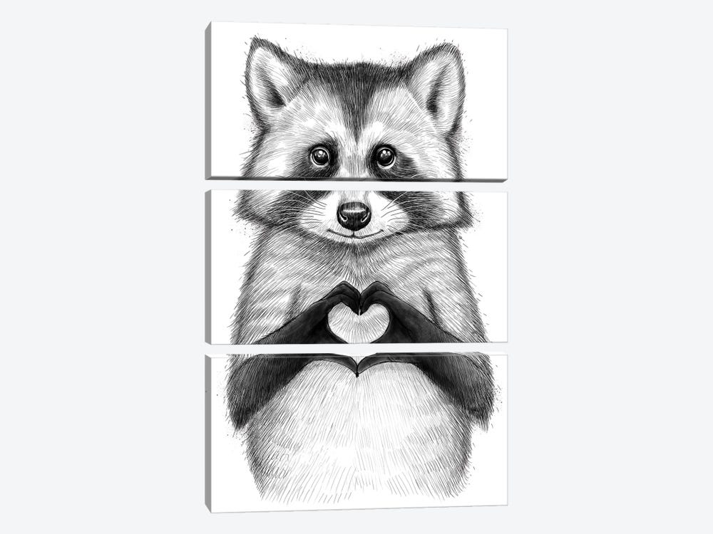 Raccoon With Heart by Nikita Korenkov 3-piece Canvas Print