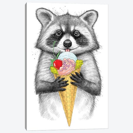 Raccoon With Ice Cream Canvas Print #NKV58} by Nikita Korenkov Canvas Wall Art