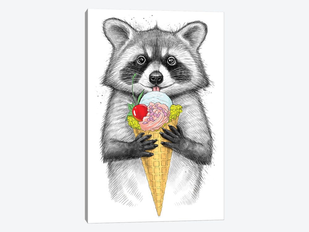 Raccoon With Ice Cream by Nikita Korenkov 1-piece Canvas Art