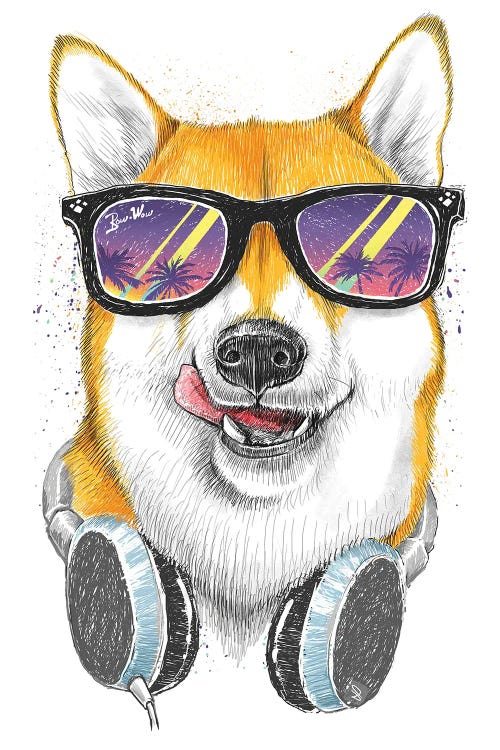 Siba Inu In Glasses by Nikita Korenkov wall art