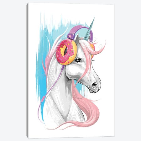 Unicorn In The Headphones Of Donuts Canvas Print #NKV68} by Nikita Korenkov Canvas Art Print