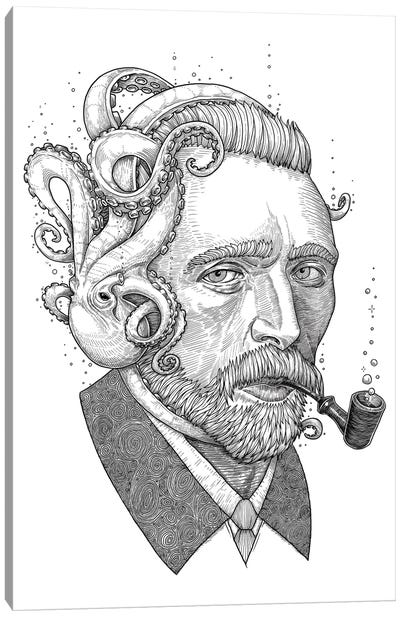 Octopus Van Gogh Canvas Art Print - Nikita Korenkov
